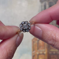 Rose diamond cluster ring in silver and gold