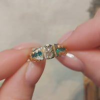 Victorian ring from 1883 with rose diamonds and green composite stones