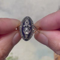 Rose diamond cobolt glass ring in gold and silver