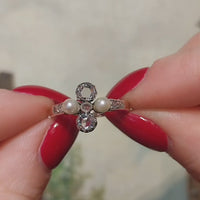Antique rose diamond and pearl ring in silver and gold