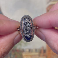 Rose diamond cobolt glass ring in gold and silver