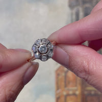 Old cut diamond cluster ring in silver and gold