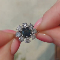 Sapphire and diamond cluster ring in 14 carat white gold