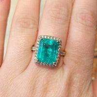 Emerald and diamond ring in 18 carat gold-engagement rings-The Antique Ring Shop