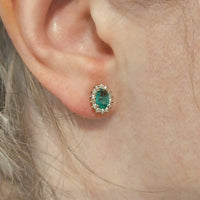 Emerald and diamonds studs-Earrings-The Antique Ring Shop