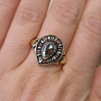 Antieke roos diamanten ring van zilver en goud