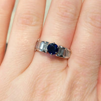 White gold ring with baguette diamonds and sapphire-engagement rings-The Antique Ring Shop