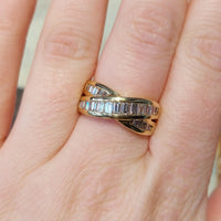 Baguette diamond crossover ring in 18 carat gold-Vintage Rings-The Antique Ring Shop