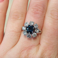Sapphire and diamond cluster ring in 14 carat white gol-engagement rings-The Antique Ring Shop