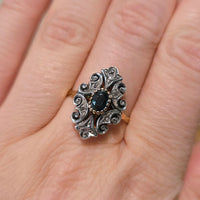Sapphire and rose diamond ring in silver and gold-Vintage Rings-The Antique Ring Shop