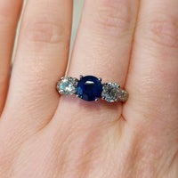 Sapphire and diamond ring in 18 carat white gold-engagement rings-The Antique Ring Shop