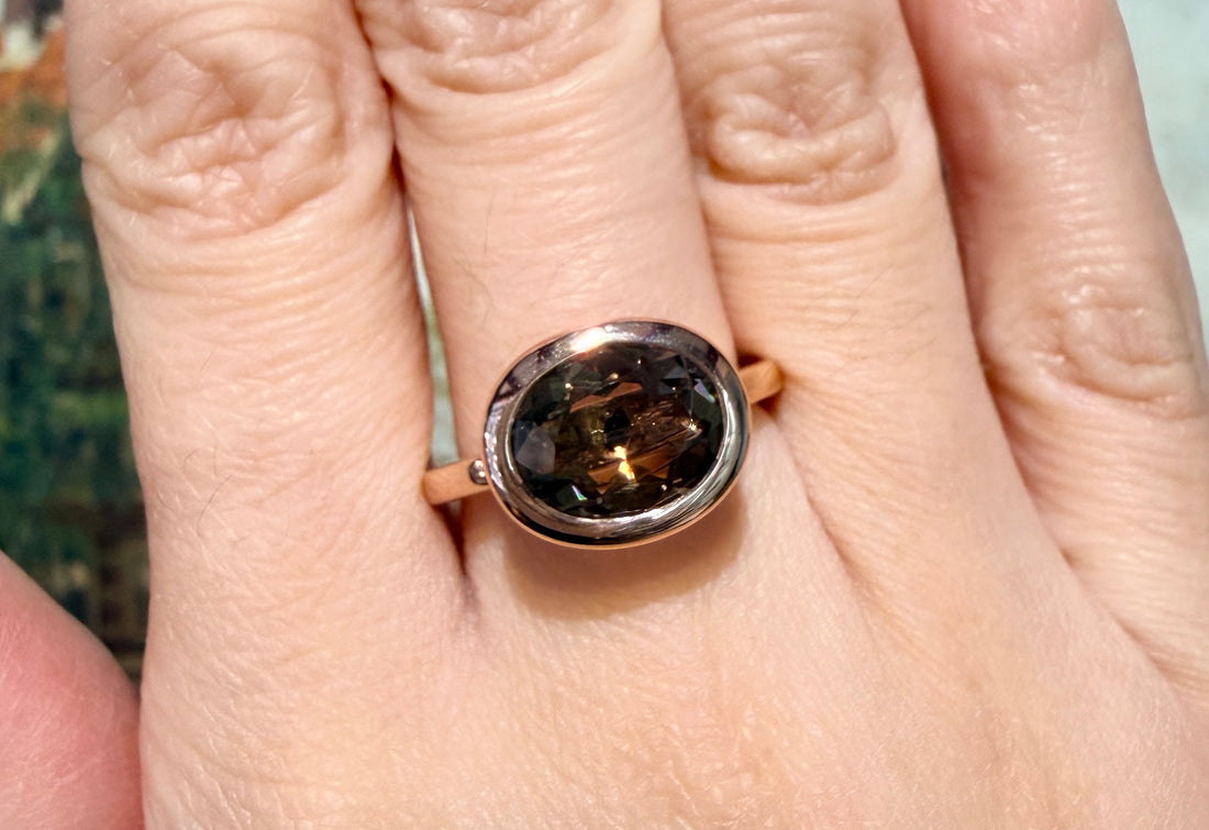 Smoked quartz ring in 18 carat rose gold-Vintage Rings-The Antique Ring Shop
