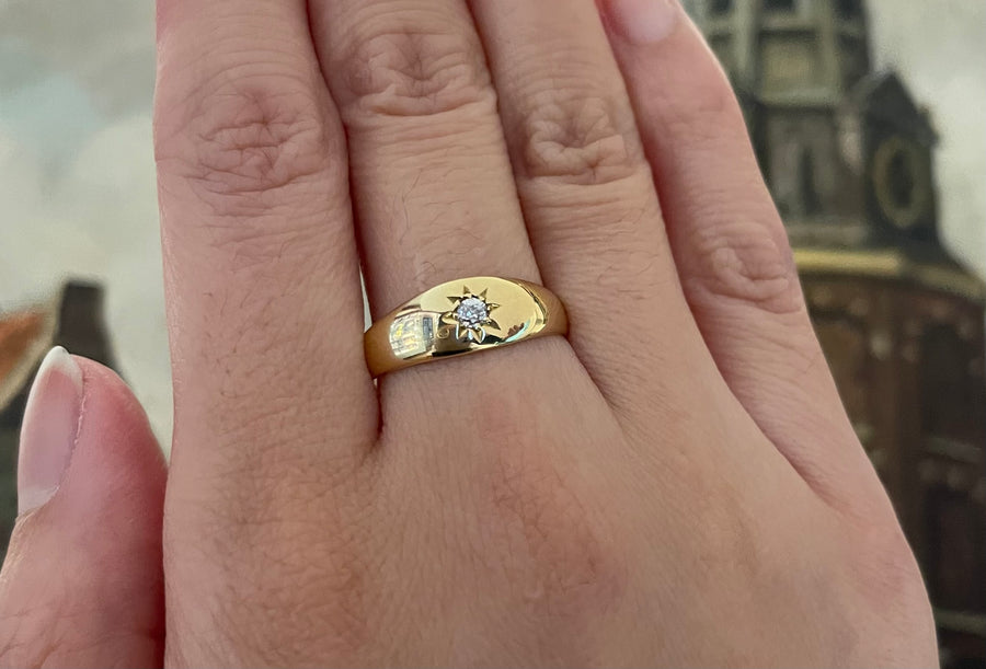 Edwardian gypsy ring with an old cut diamond-Antique rings-The Antique Ring Shop