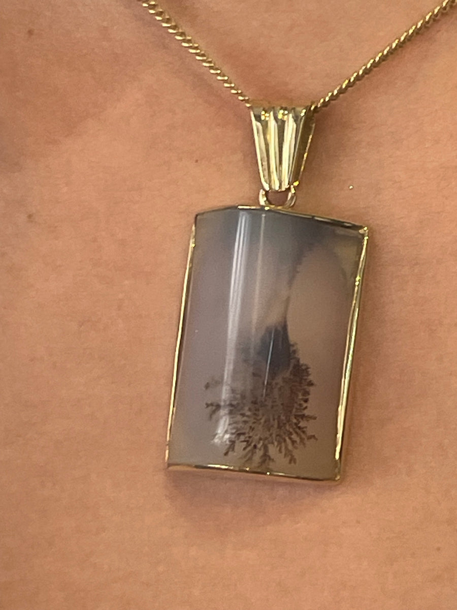 Moss agate pendant in 18 carat gold-Pendants-The Antique Ring Shop