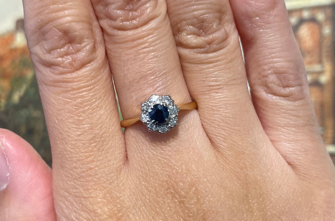 Sapphire and diamond ring in gold and platinum-engagement rings-The Antique Ring Shop