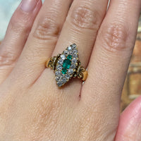 Emerald and diamond marquise ring from 1890-Antique rings-The Antique Ring Shop