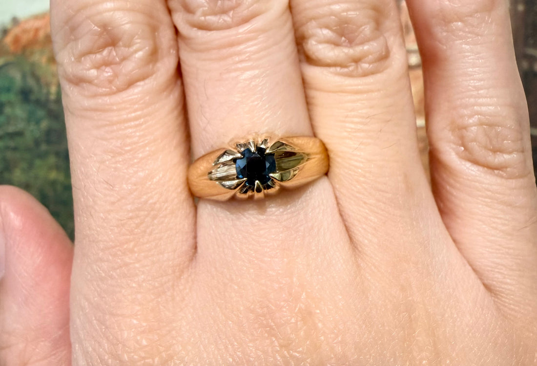 14 carat gold ring with sapphire-Vintage Rings-The Antique Ring Shop
