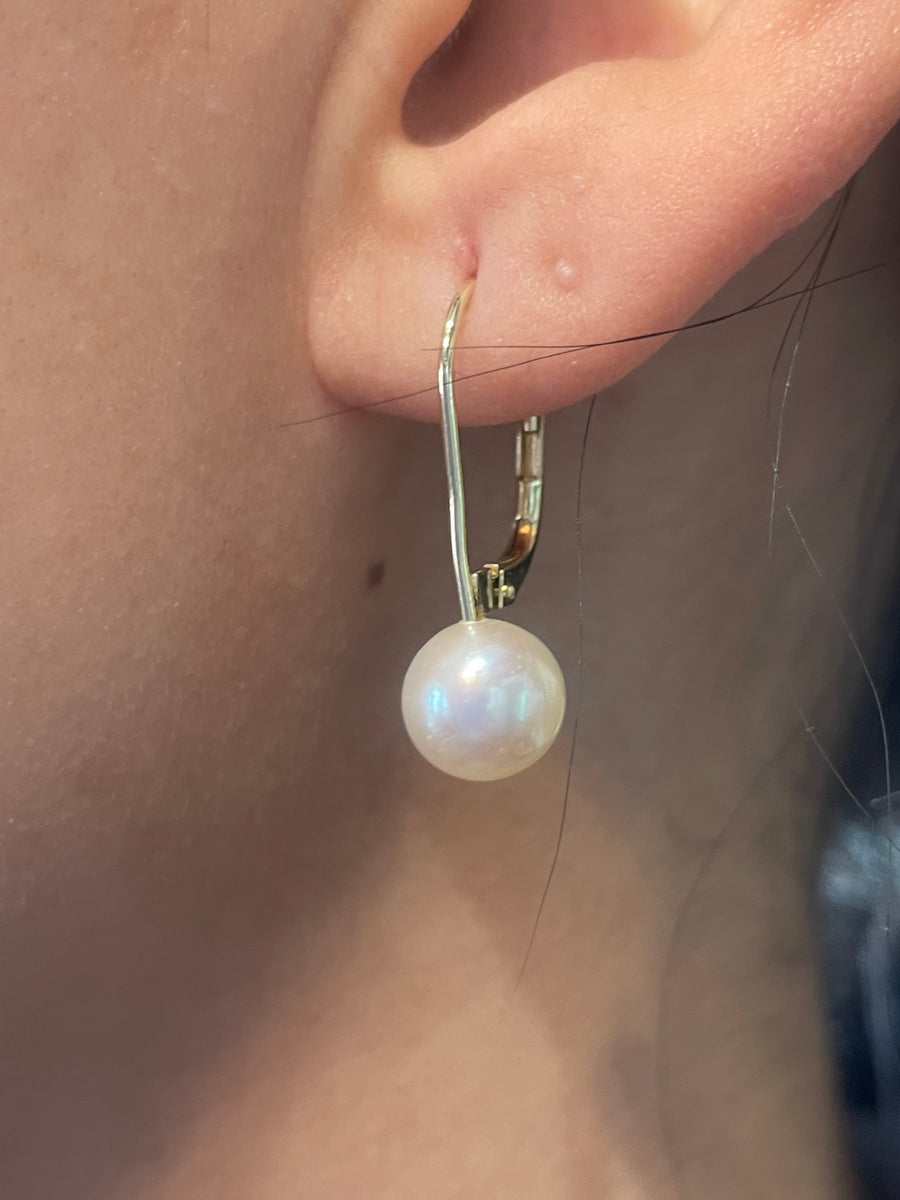 Pearl pendant earrings in 14 carat gold-Earrings-The Antique Ring Shop