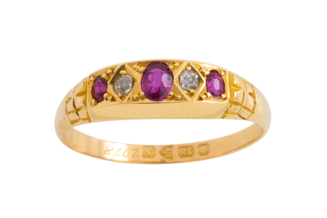 Edwardian ruby and old cut diamond ring from 1913-Antique rings-The Antique Ring Shop
