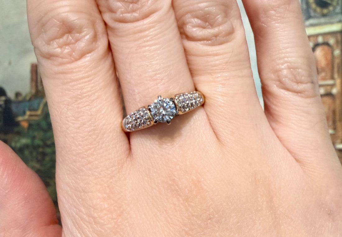 Brilliant cut diamond ring in 14 carat gold-engagement rings-The Antique Ring Shop