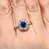 Edwardian sapphire an old cut diamond cluster ring-Antique rings-The Antique Ring Shop