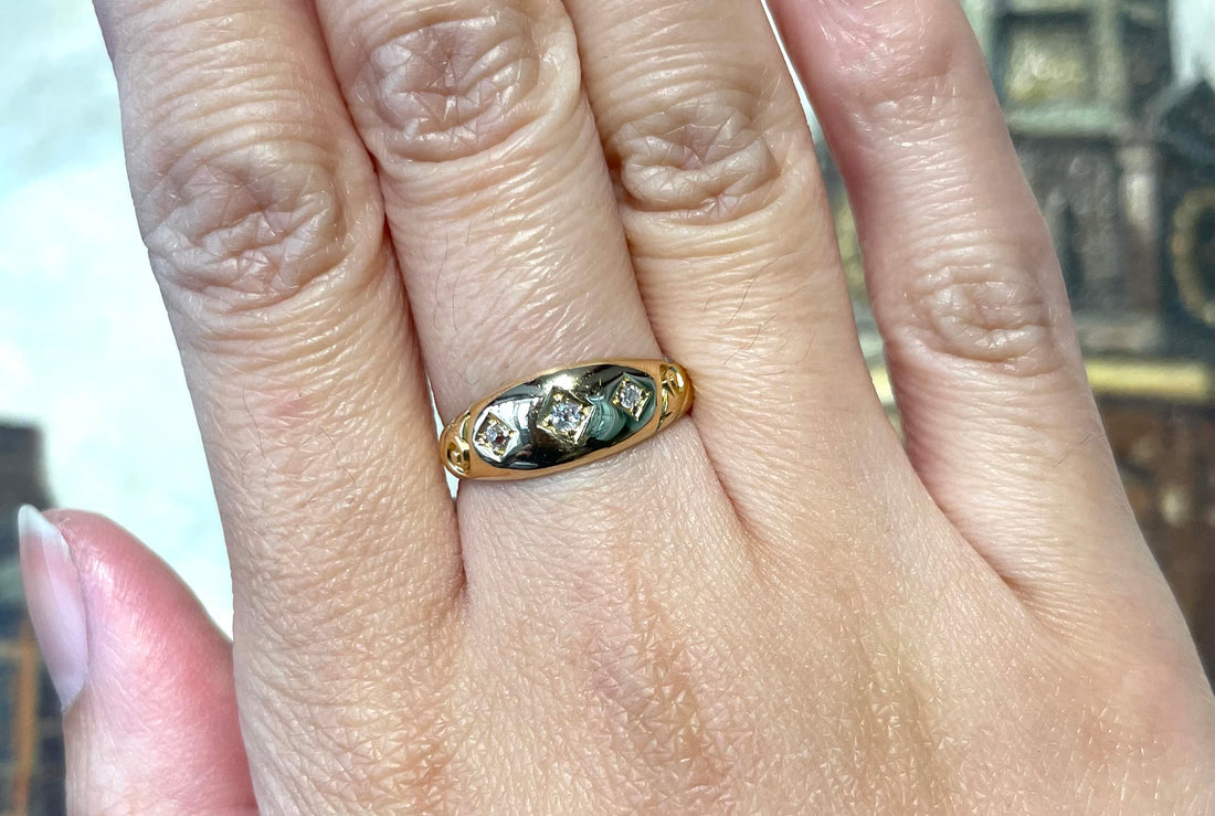 Victorian three stone diamond ring from 1899-The Antique Ring Shop