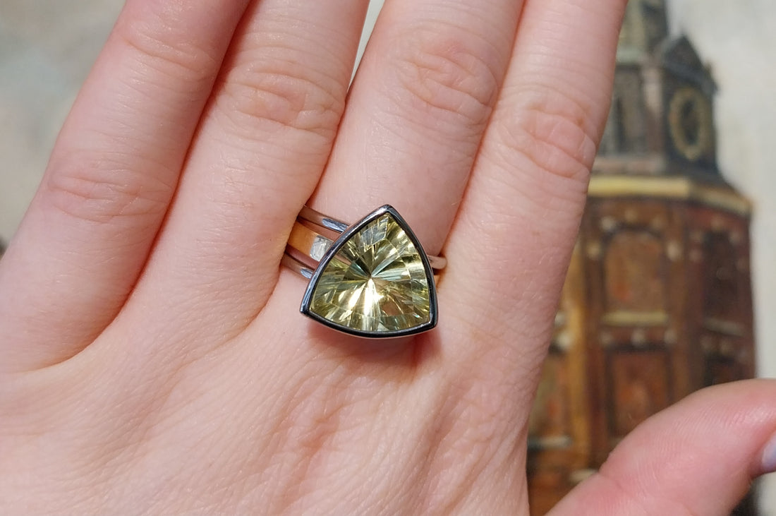 lemon quartz ring in white and yellow gold-vintage rings-The Antique Ring Shop