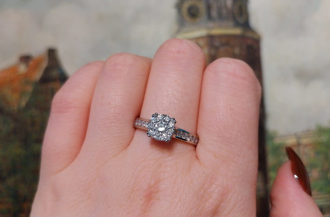 Platinum diamond cluster ring-engagement rings-The Antique Ring Shop