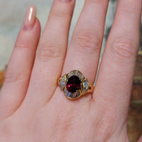 Baguette cut diamond ring with garnet-Vintage Rings-The Antique Ring Shop