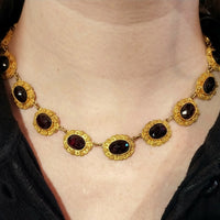 Antique garnet boat collier in 18 carat gold-Necklaces-The Antique Ring Shop