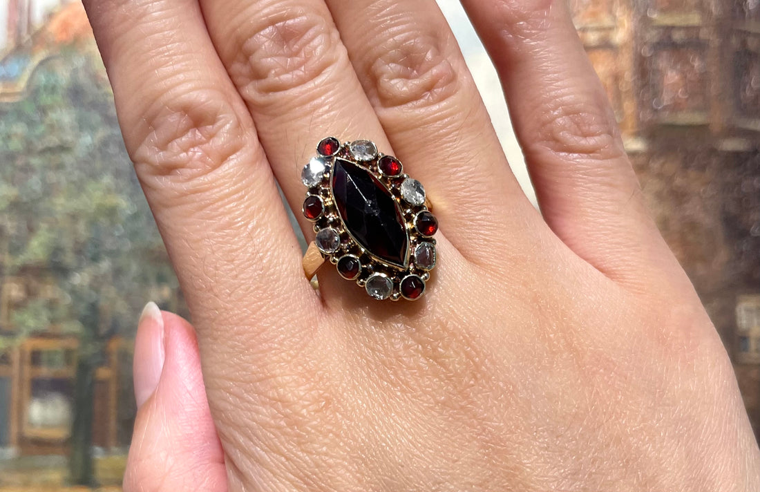 Garnet and rose diamond 14 carat gold ring-Vintage rings-The Antique Ring Shop