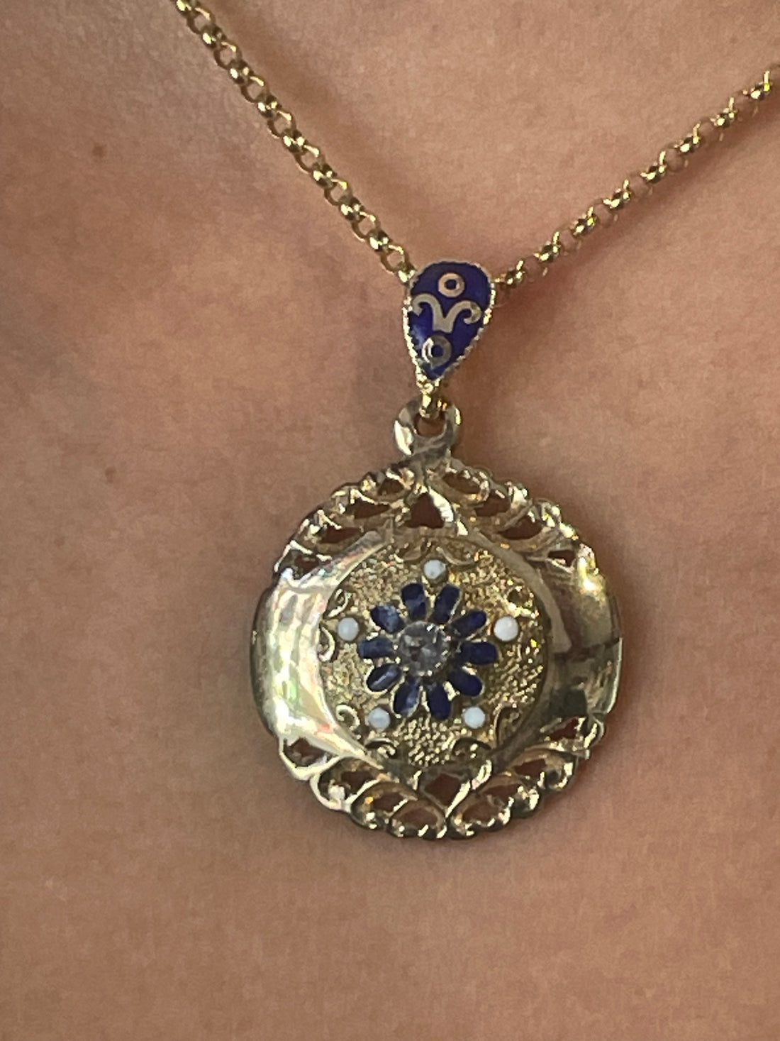 Antique enamel pendant in 14 carat gold-Pendants-The Antique Ring Shop