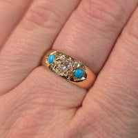Victorian old cut diamond and turquoise gypsy ring