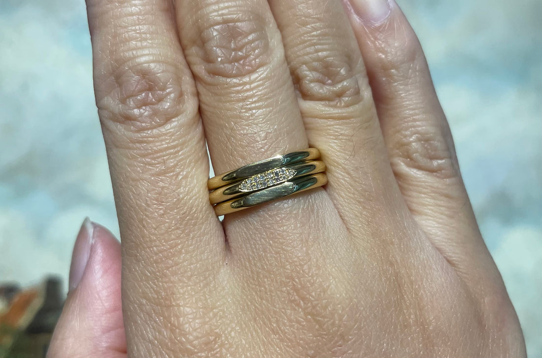 Triple band ring with diamonds-wedding rings-The Antique Ring Shop