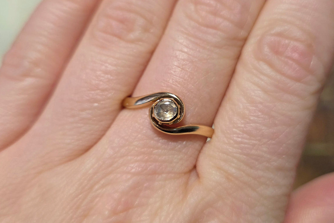 Vintage 14 carat rose diamond solitaire swirl ring-Vintage Rings-The Antique Ring Shop