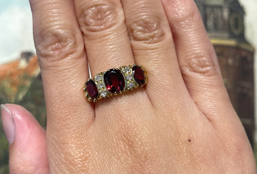 Vintage garnet and diamond ring-Vintage Rings-The Antique Ring Shop