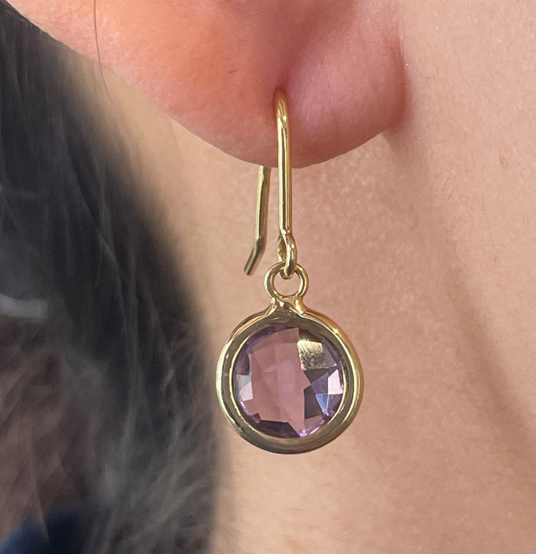 Amethyst pendant earrings in 18 carat gold-Earrings-The Antique Ring Shop