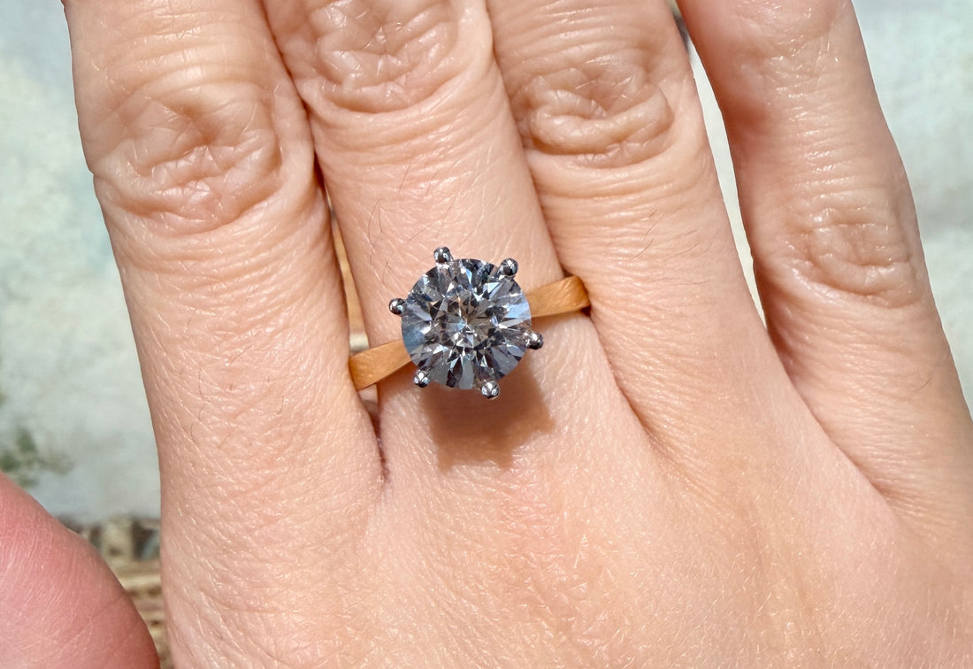 Gold solitaire ring with rock crystal stone-engagement rings-The Antique Ring Shop