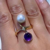 Amethyst and pearl Toi et Moi ring-Vintage Rings-The Antique Ring Shop