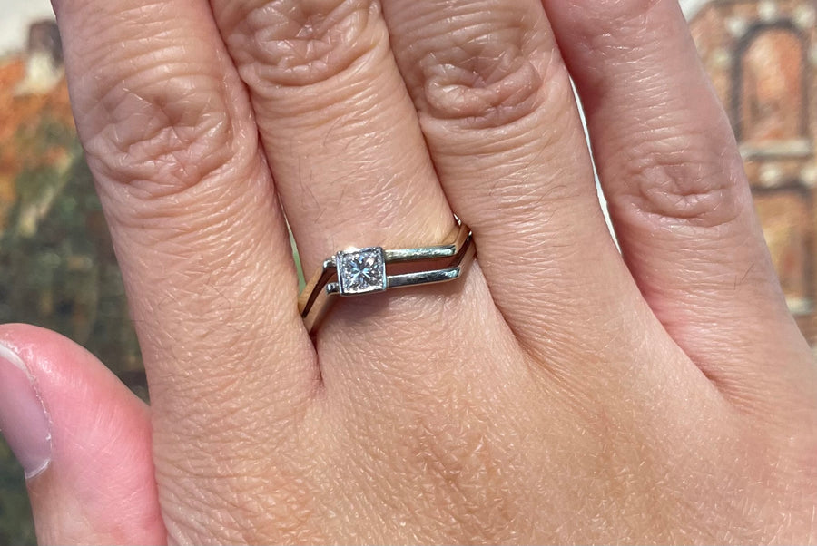 Princess cut diamond ring-Vintage Rings-The Antique Ring Shop