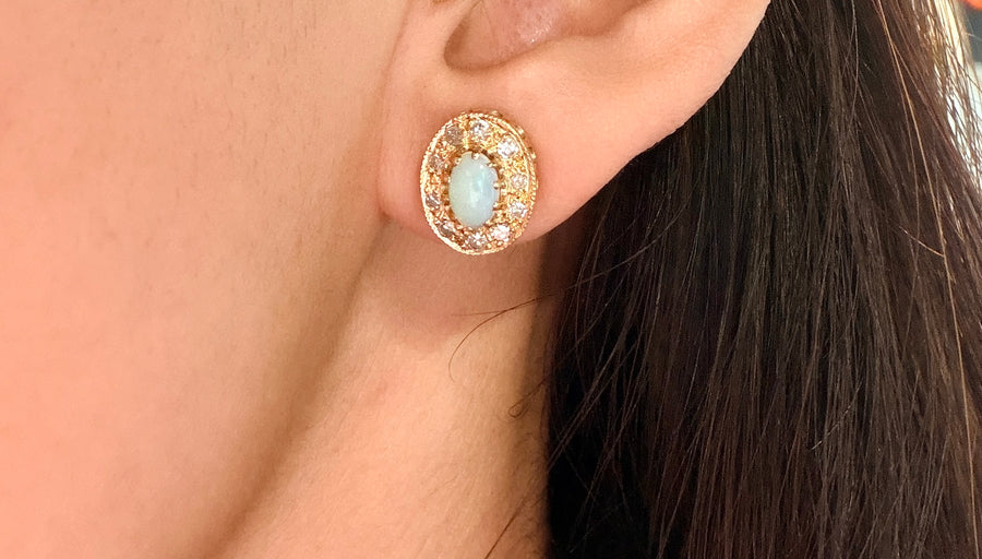 Vintage opal and diamond studs-Earrings-The Antique Ring Shop