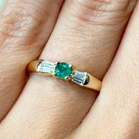 Emerald and baguette diamond ring in 18 carat gold-engagement rings-The Antique Ring Shop