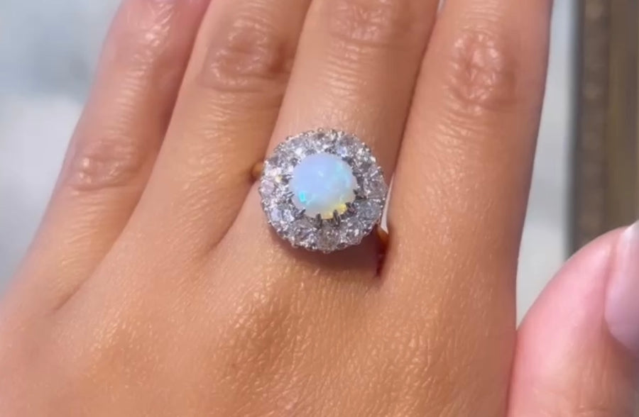 Victorian old cut diamond and opal ring-Antique rings-The Antique Ring Shop