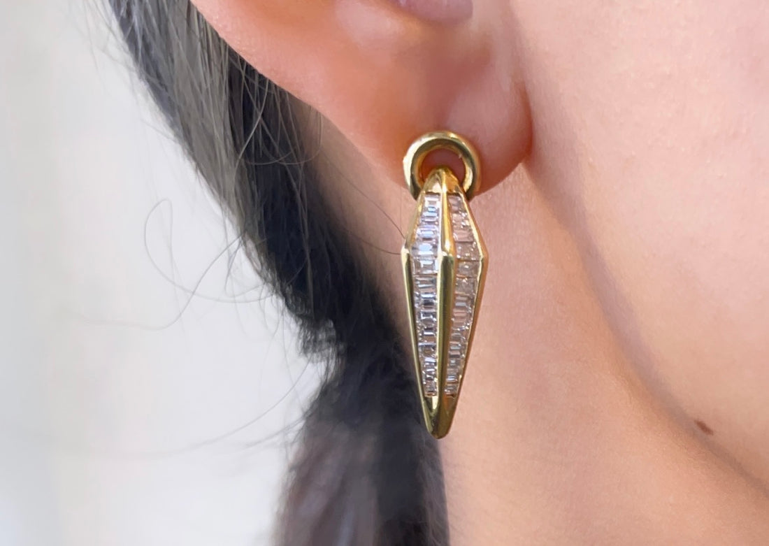 Baguette diamond earrings-Earrings-The Antique Ring Shop