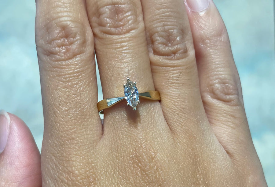 Vintage marquise diamond solitaire ring-engagement rings-The Antique Ring Shop