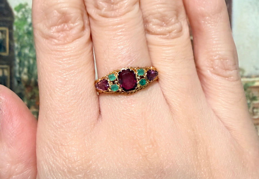 Victorian garnet and emerald ring from 1872-Antique rings-The Antique Ring Shop