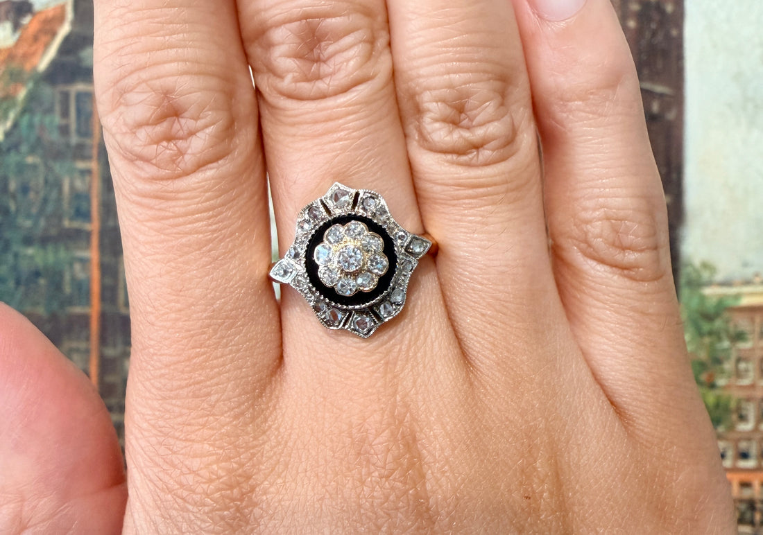 Antique onyx and diamond ring