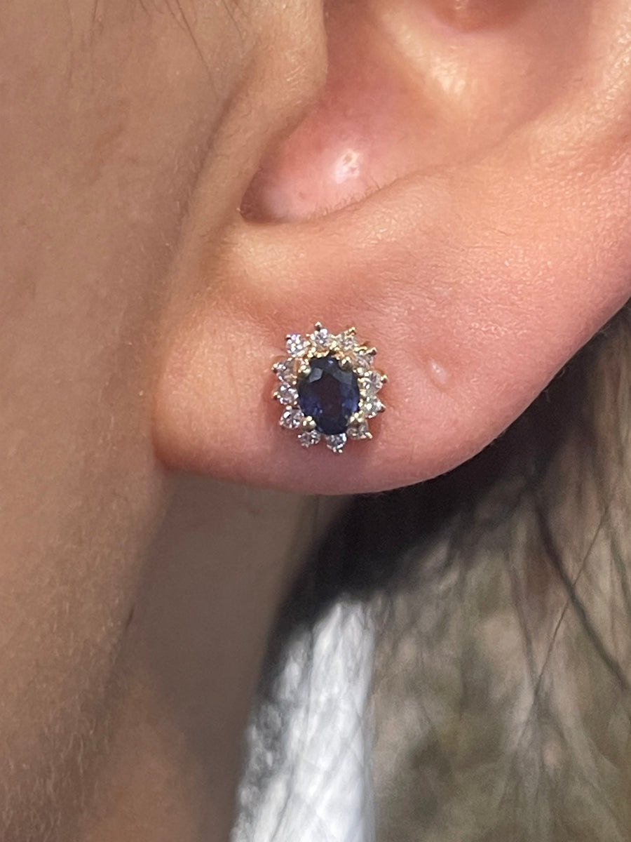 Sapphire and diamond studs in 18 carat gold-Earrings-The Antique Ring Shop