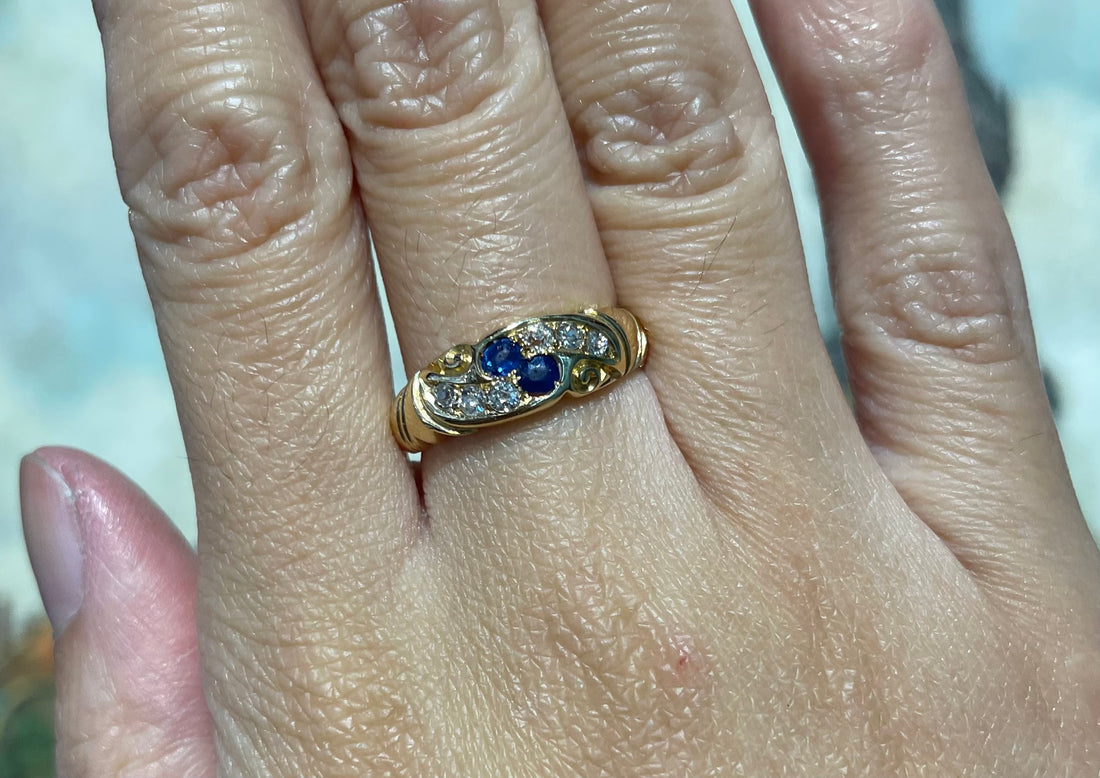 Victorian sapphire and diamond ring from 1896-Antique rings-The Antique Ring Shop