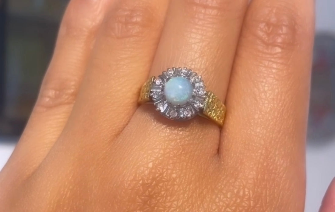 Opal and diamond ring in 18 carat gold-vintage rings-The Antique Ring Shop